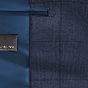 CANONICO リネン混ネイビー ウインドウペン(AK100746)